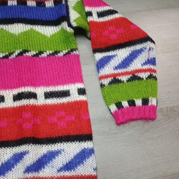 Vintage Mohair Turtle Neck Sweater Geometric Colorful 80s Sweater Tunic Large - Picture 2 of 7